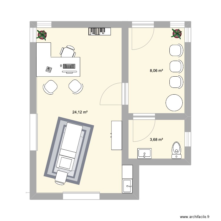 Cabinet 1. Plan de 3 pièces et 36 m2