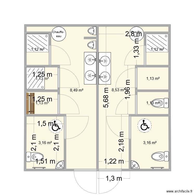 vestiaires modulaires intérieur. Plan de 10 pièces et 30 m2