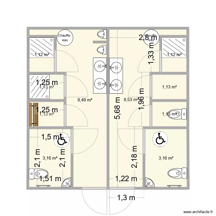 vestiaires modulaires int&eacute;rieur. Plan de 