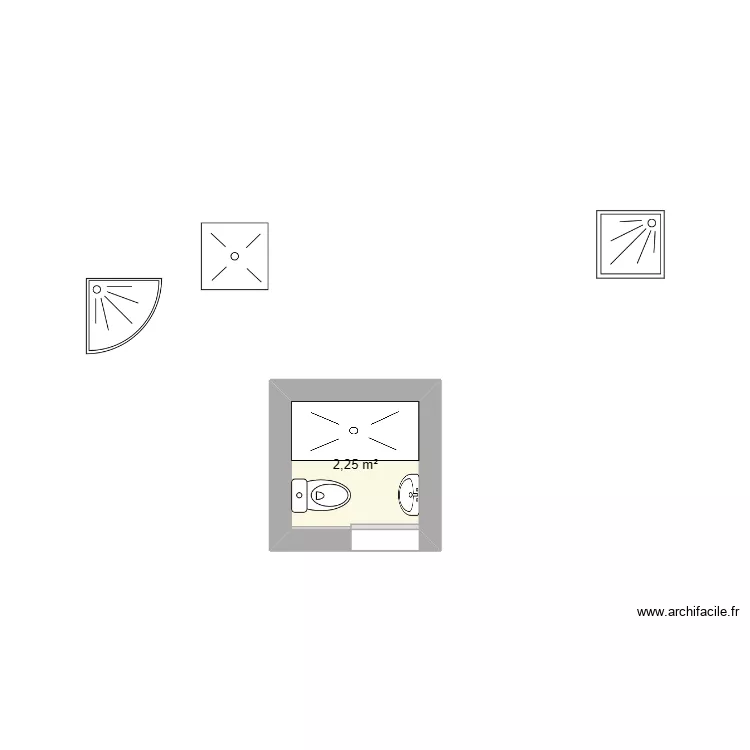 salle bain ext 1. Plan de 1  et 2 m²