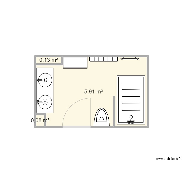 sdb bas. Plan de 3 pièces et 6 m2