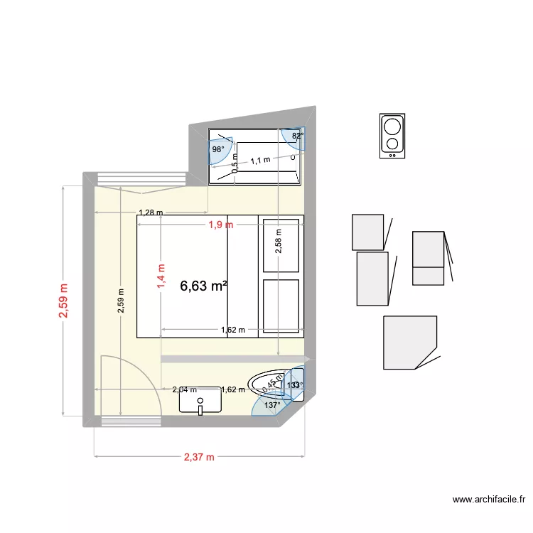 chambre 3. Plan de 1  et 7 m²