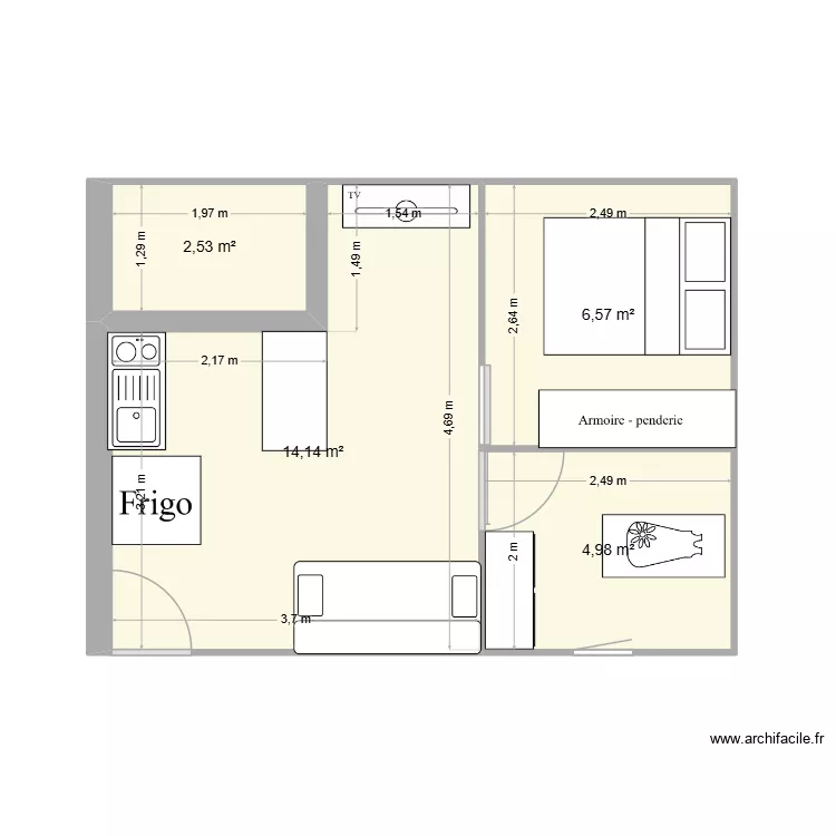 appart Meline. Plan de 4 pièces et 28 m²
