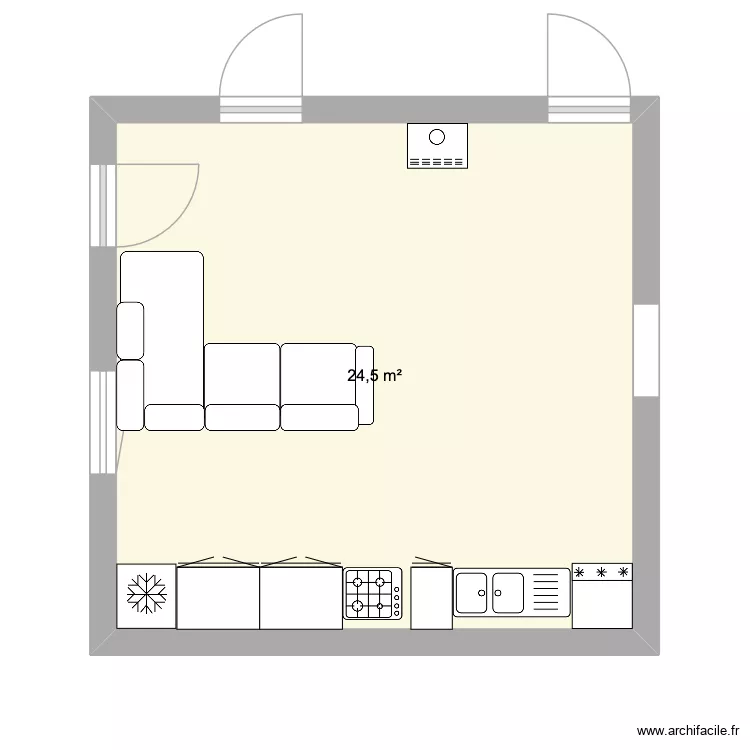 cuisine. Plan de 1  et 25 m²