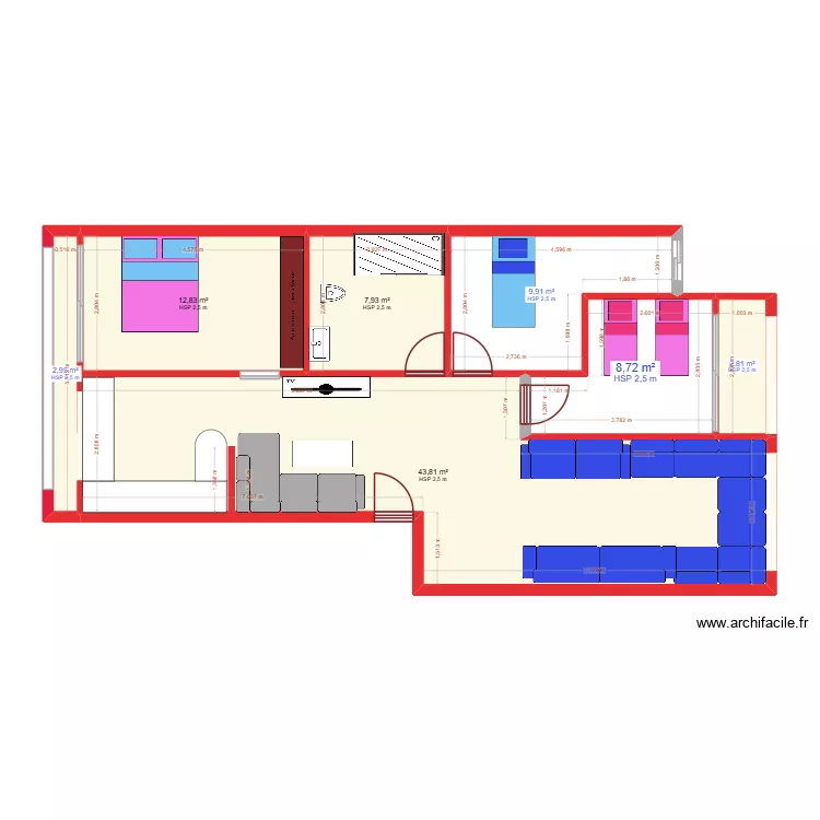 Plan Appartement Chams al madina. Plan de 7  et 89 m²