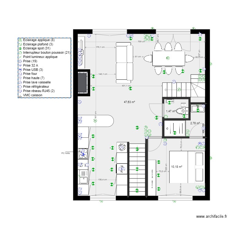 RDC ELEC VITALIE. Plan de 4 pièces et 62 m2