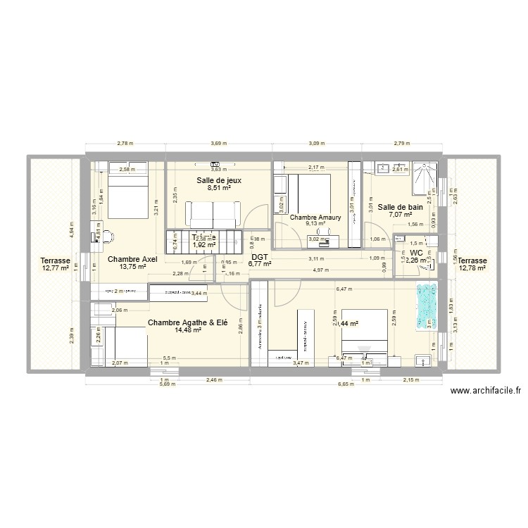 maison container étage 1. Plan de 11 pièces et 109 m2