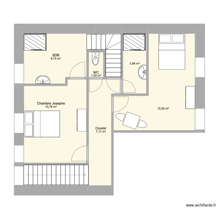 R+1 Lormes. Plan de 8  et 56 m²