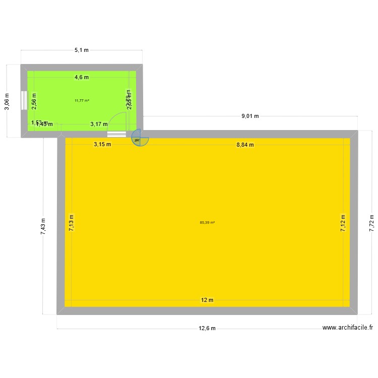 extension maison. Plan de 2 pièces et 97 m2