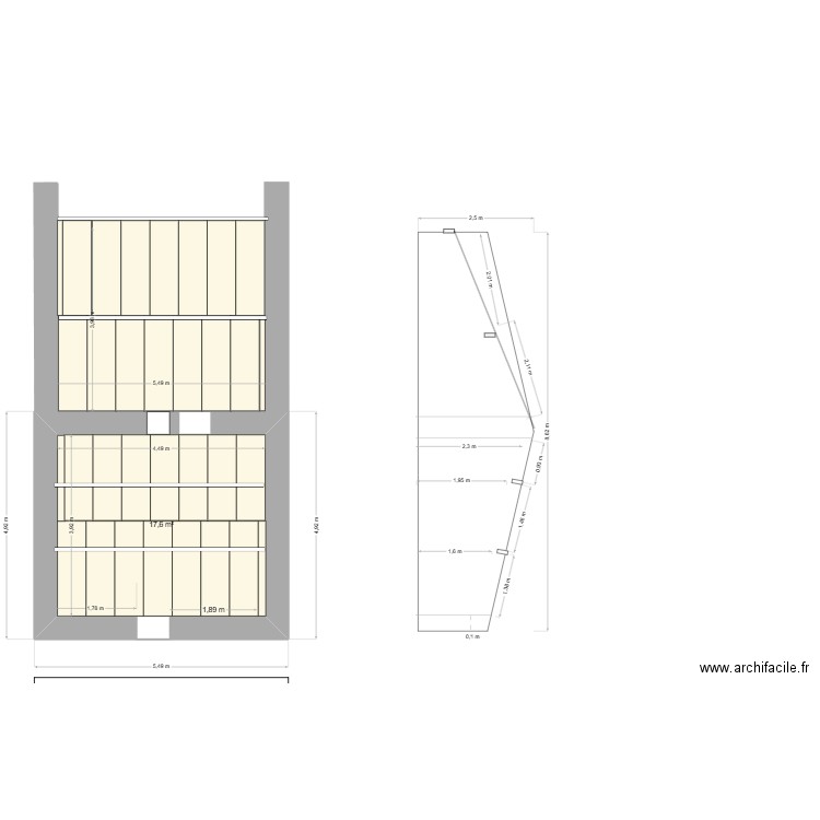 comble avec dalles OSB. Plan de 1 pièce et 18 m2
