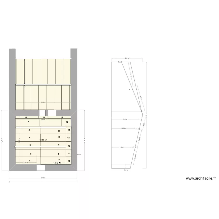 comble avec dalles OSB. Plan de 1  et 18 m²