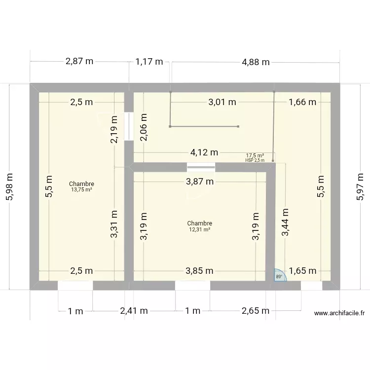 Mezzanine 2chambres. Plan de 3 Pièces et 44 m² Mezzanine 2chambres. Plan de 3 Pièces et 44 m²