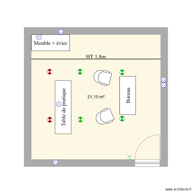 cabinet. Plan de 1 pièce et 21 m2