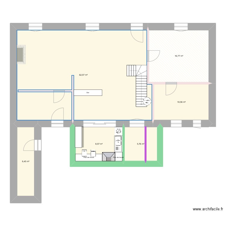 Plan RDC EXTENSION. Plan de 6 pièces et 111 m2