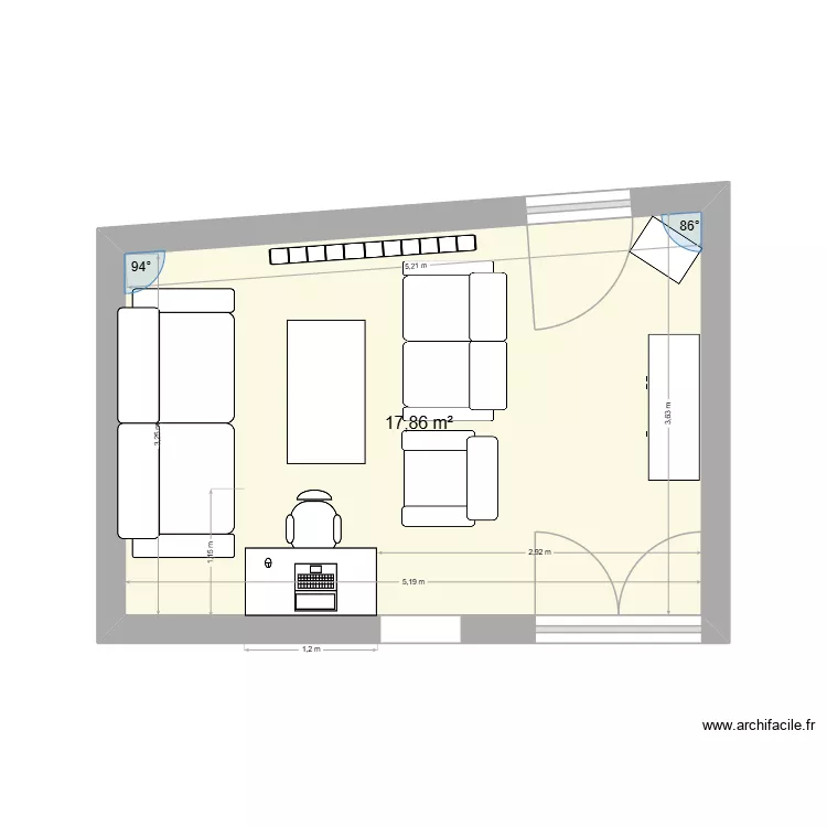 salon. Plan de 1  et 18 m²