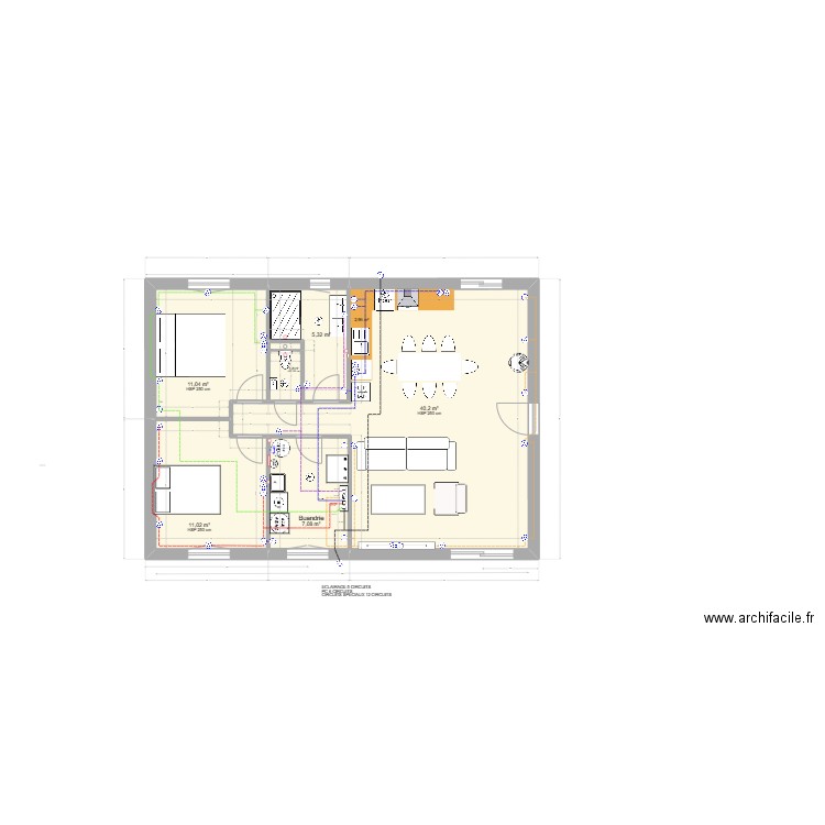 Maison de Momo. Plan de 7 pièces et 76 m2