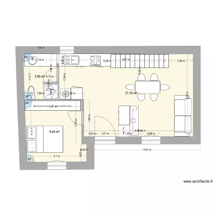 maison michel servet amenagement bas 2. Plan de 3  et 41 m²