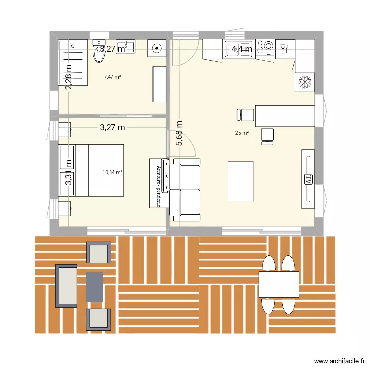 1 chambre. Plan de 