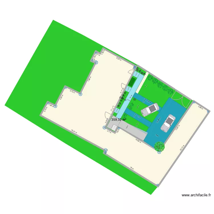 Cour. Plan de 1  et 359 m²