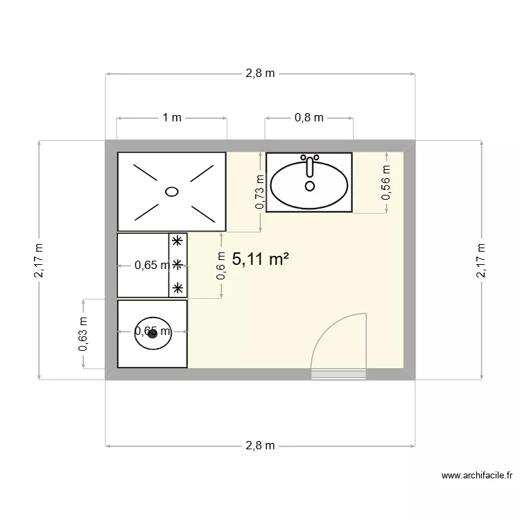 Rocha initial. Plan de 1  et 5 m²