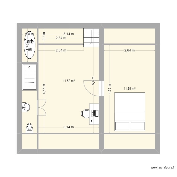 comble. Plan de 6 pièces et 35 m2