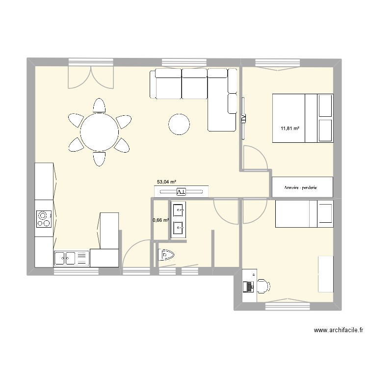 ST PIERRE 2. Plan de 3 pièces et 66 m2