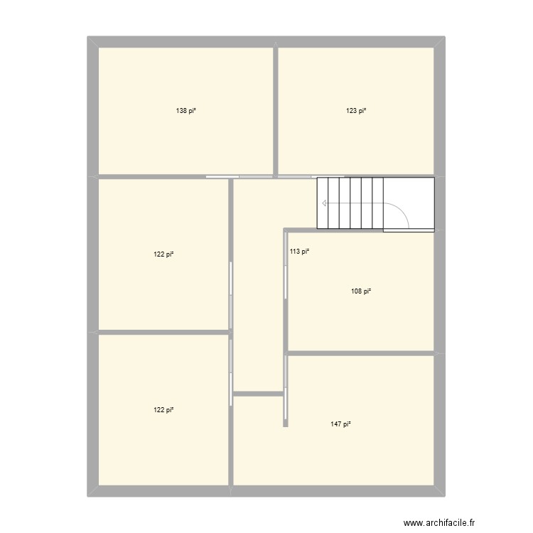deuxième étage. Plan de 7 pièces et 81 m2