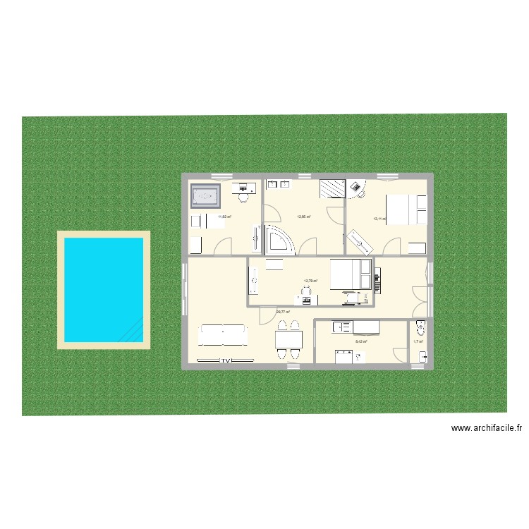 Plan SSB PMR. Plan de 7 pièces et 91 m2