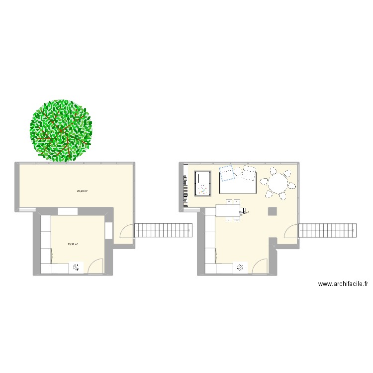 cuisine. Plan de 3 pièces et 69 m2