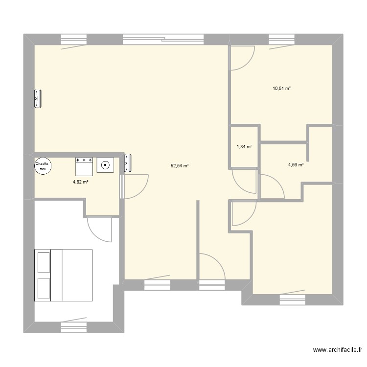 plan v.2. Plan de 5 pièces et 74 m2