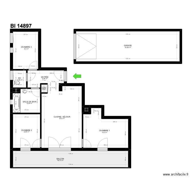 BI 14897. Plan de 12 pièces et 120 m2