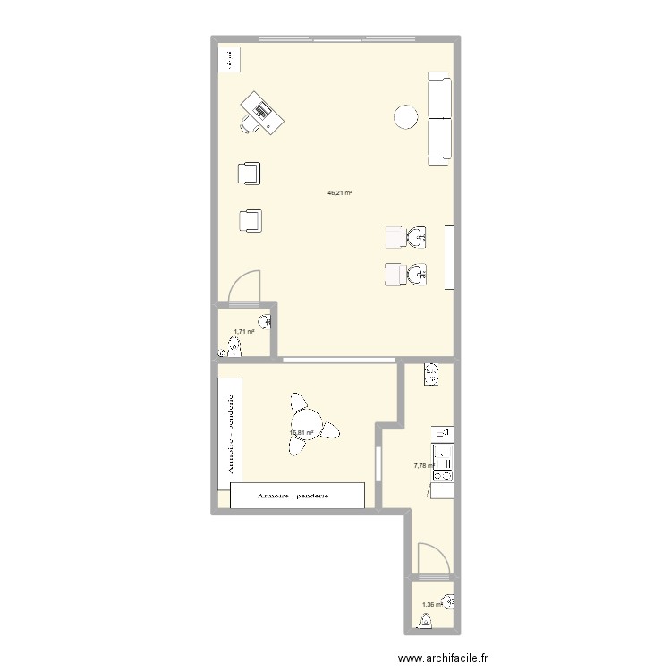 salon de coiffure Nafile. Plan de 5 pièces et 73 m2