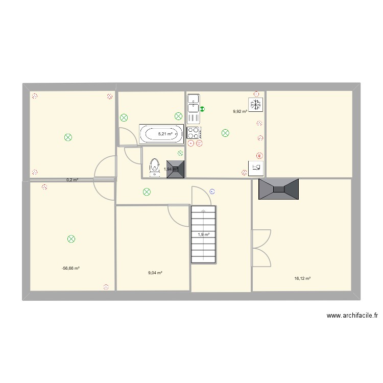 plan1. Plan de 8 pièces et 58 m2