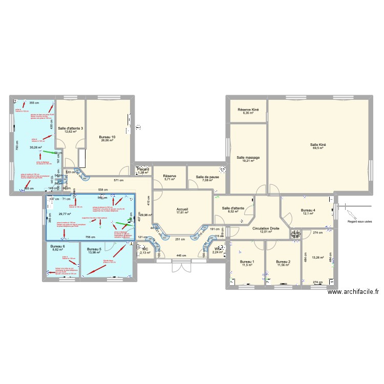 Plan initial Lot électricité modifié. Plan de 23 pièces et 352 m2