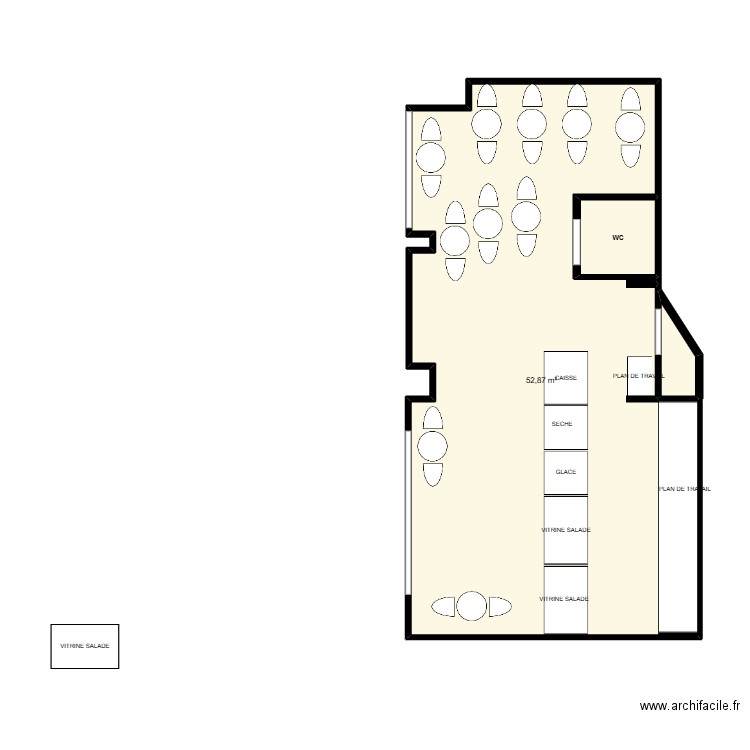 PLAN SALAD BAR . Plan de 3 pièces et 56 m2