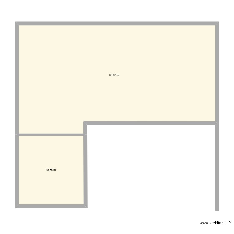 en L. Plan de 2 pièces et 85 m2