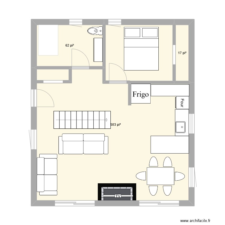 maisonv2. Plan de 3 pièces et 54 m2