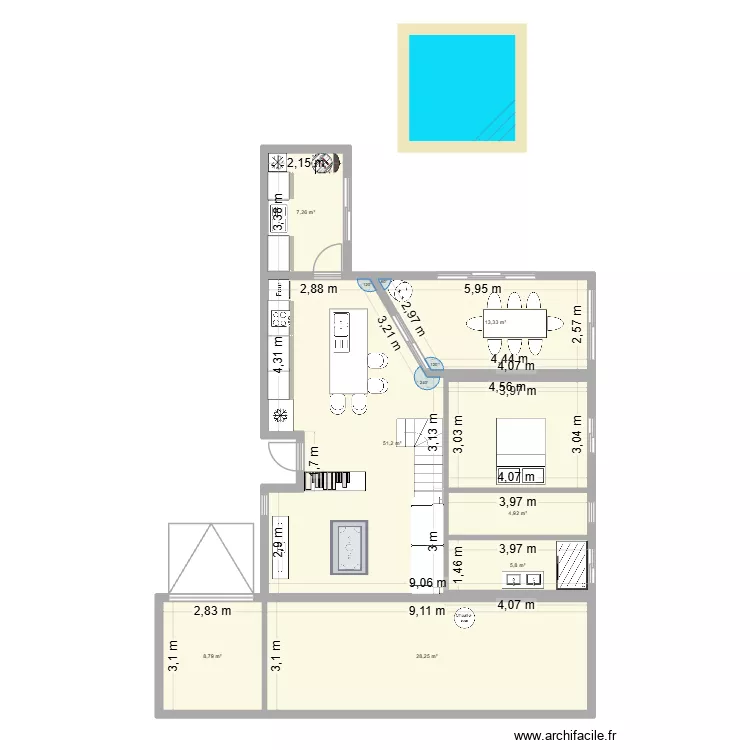 plan p&eacute;z V1. Plan de 7  et 120 m²