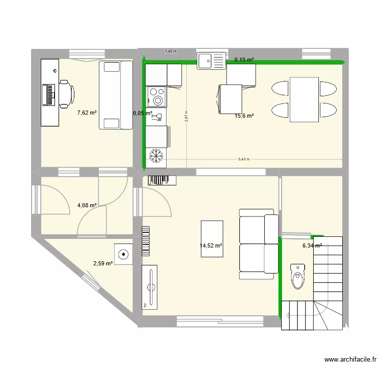 rdc san martin berri1. Plan de 8  et 51 m²