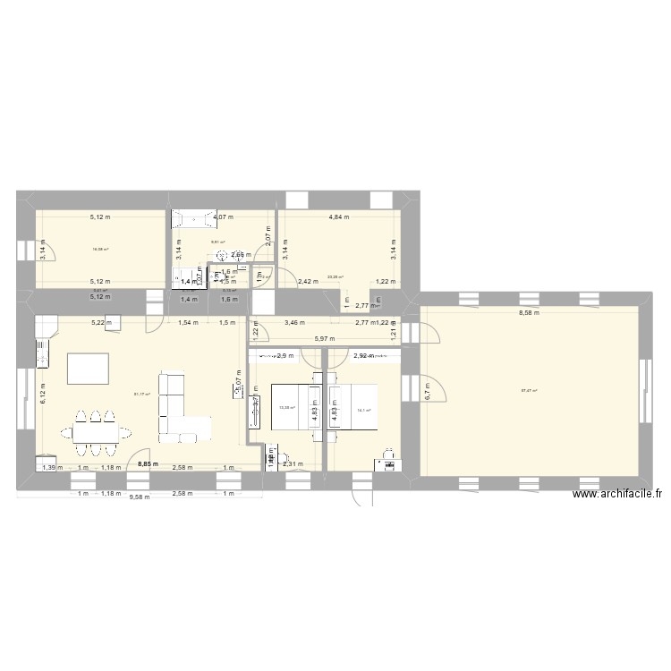 bas 1. Plan de 12 pièces et 189 m2