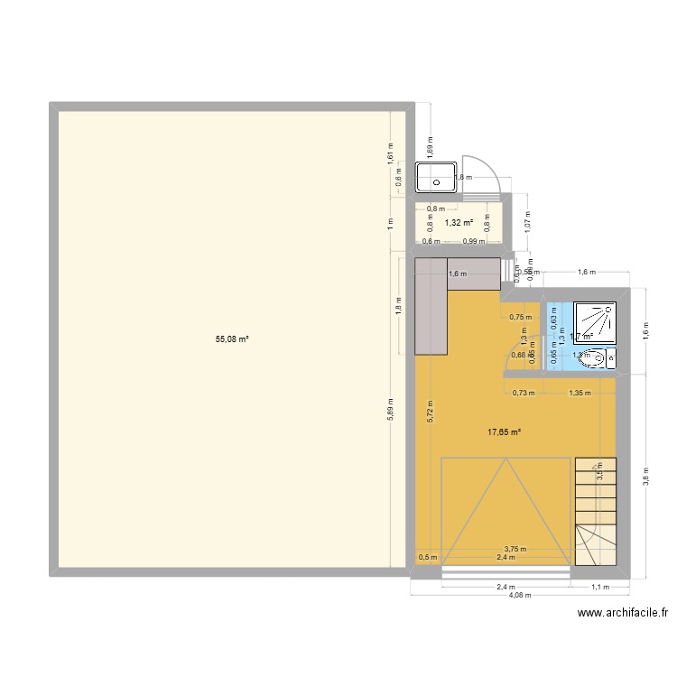 studio Sans meuble. Plan de 4 pièces et 76 m2