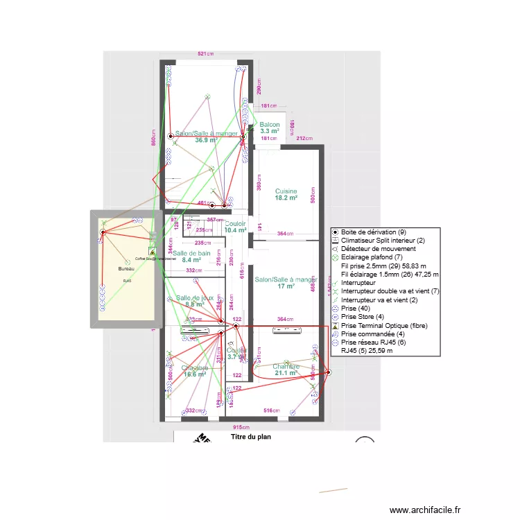 sch&eacute;ma vmc. Plan de 1  et 8 m²