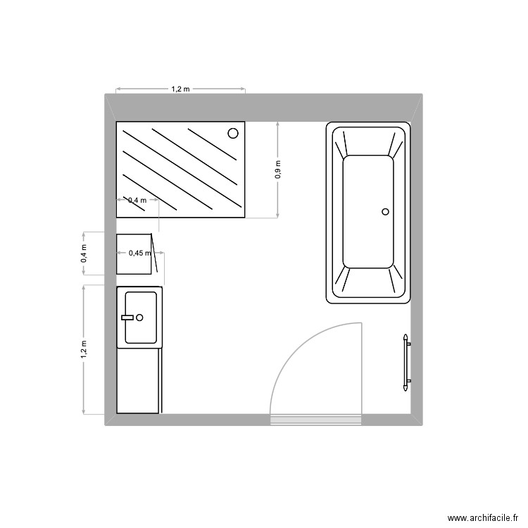 SDB. Plan de 1 pièce et 7 m2