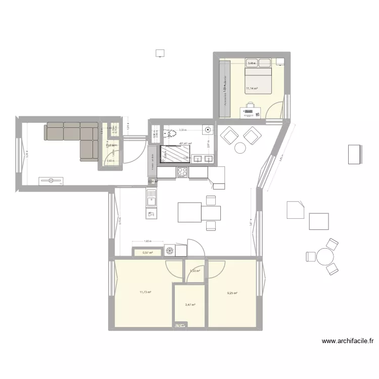 Grenet sdb cuisine. Plan de 10 Pièces et 46 m² Grenet sdb cuisine. Plan de 10 Pièces et 46 m²