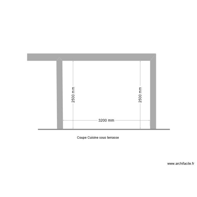 Coupe cuisine sous terrasse. Plan de 