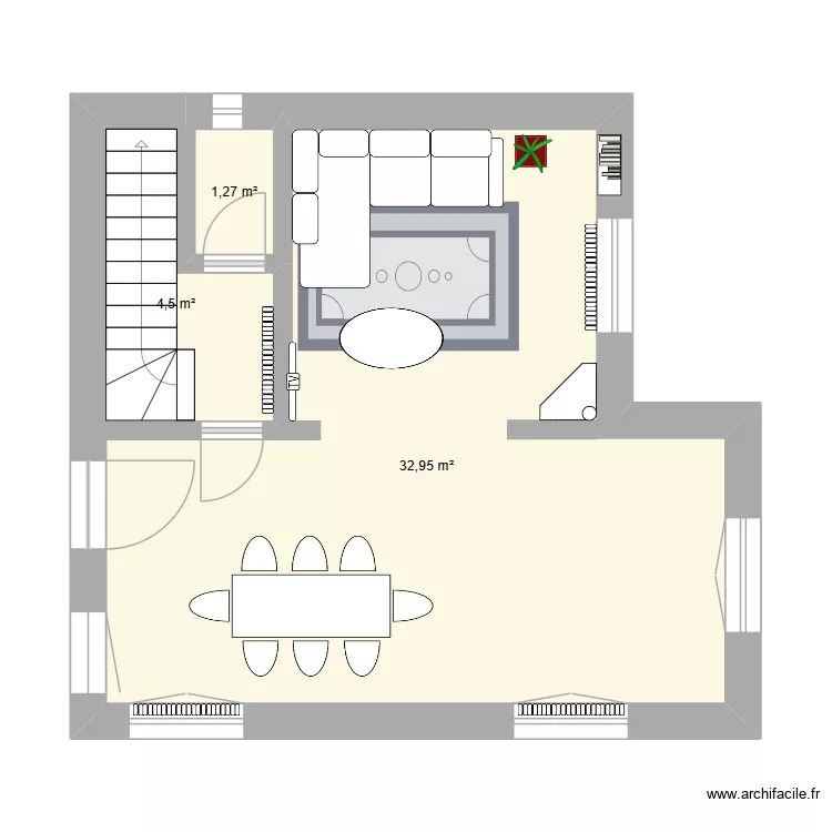 Maison RDC. Plan de 3  et 39 m²