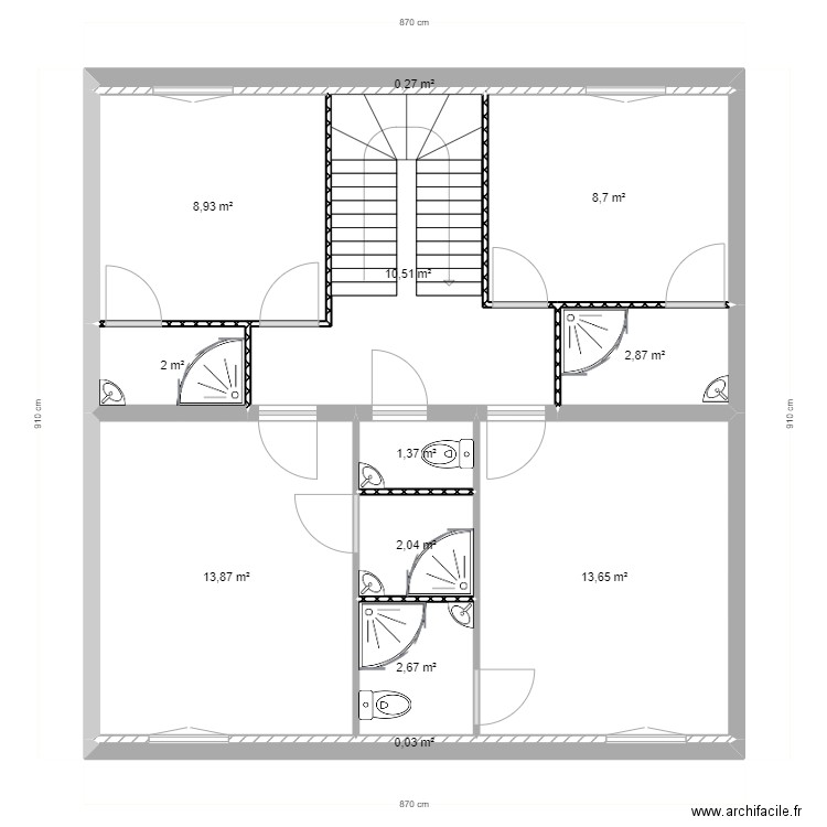 Baraille R+1. Plan de 12 pièces et 67 m2