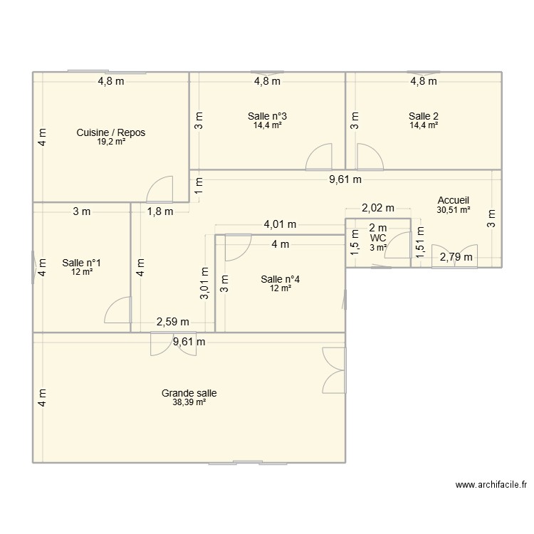 PROJET ~ BATIMENT EN L. Plan de 8 pièces et 144 m2