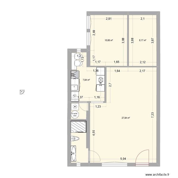 Rez-de-Chaussé - Appartement - proposition 1.b. Plan de 4 pièces et 60 m2