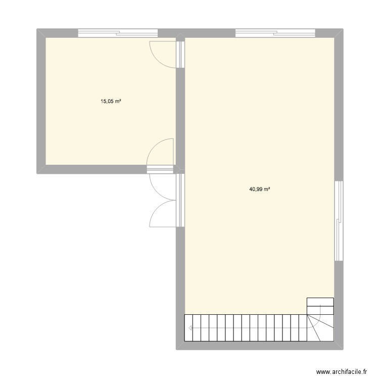 Salon et cuisine. Plan de 2 pièces et 56 m2